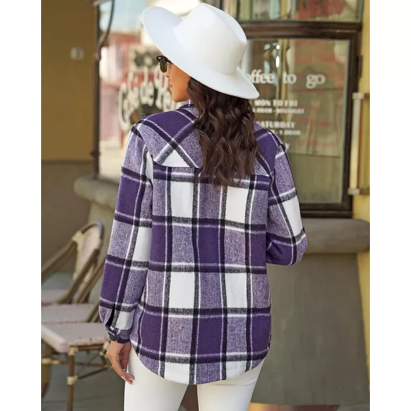 GRAPENT Womens Oversized Plaid Button Down Shirt Quilted Lined Shacket JacketAroyal Purple Plaidquilted Lined