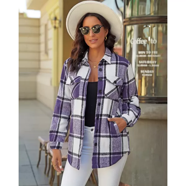 GRAPENT Womens Oversized Plaid Button Down Shirt Quilted Lined Shacket JacketAroyal Purple Plaidquilted Lined
