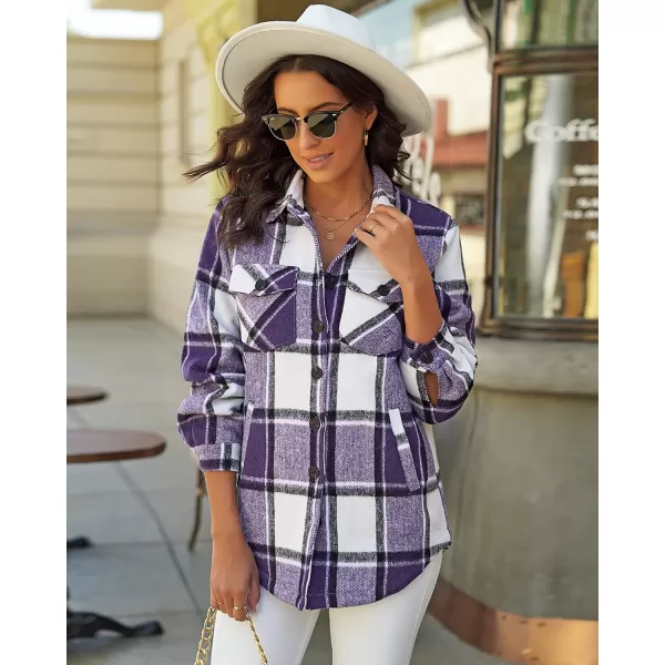 GRAPENT Womens Oversized Plaid Button Down Shirt Quilted Lined Shacket JacketAroyal Purple Plaidquilted Lined