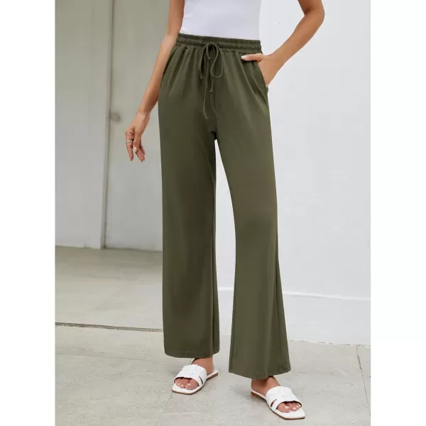 GRAPENT Womens Pants High Waisted Lounge Wide Leg Pull On Casual Drawstring Pj Bottoms Baggy Pajama Pants LoungewearArmy Green