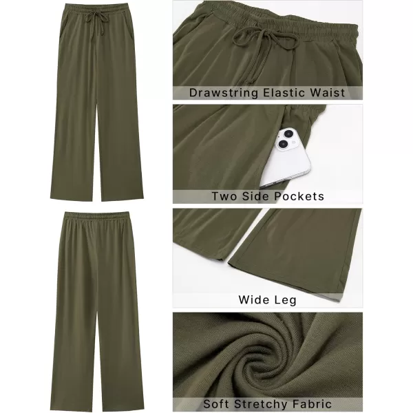 GRAPENT Womens Pants High Waisted Lounge Wide Leg Pull On Casual Drawstring Pj Bottoms Baggy Pajama Pants LoungewearArmy Green