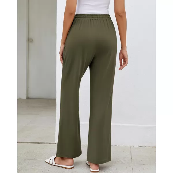 GRAPENT Womens Pants High Waisted Lounge Wide Leg Pull On Casual Drawstring Pj Bottoms Baggy Pajama Pants LoungewearArmy Green