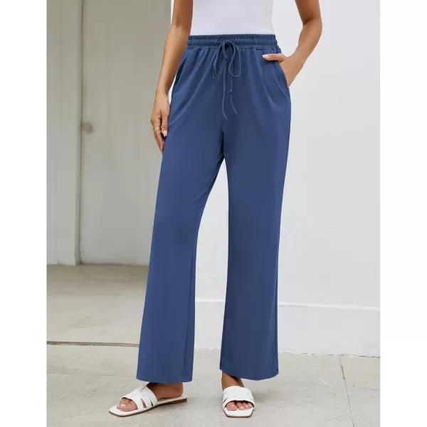 GRAPENT Womens Pants High Waisted Lounge Wide Leg Pull On Casual Drawstring Pj Bottoms Baggy Pajama Pants LoungewearBlue