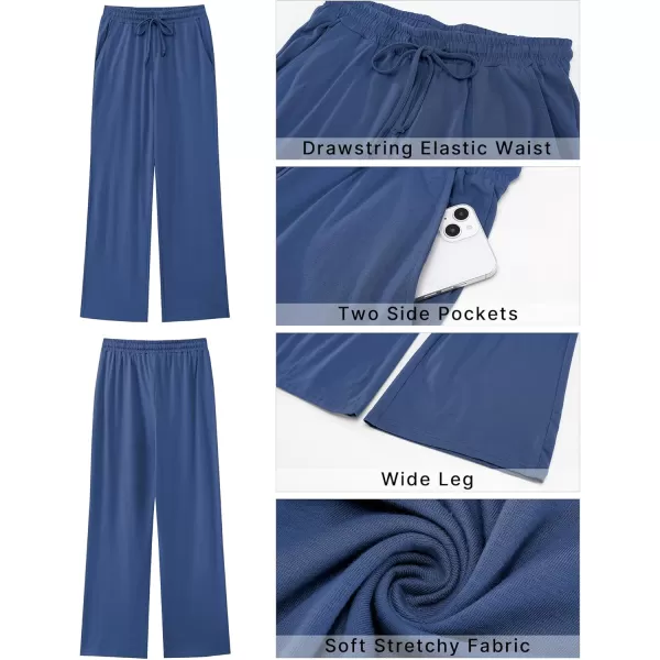 GRAPENT Womens Pants High Waisted Lounge Wide Leg Pull On Casual Drawstring Pj Bottoms Baggy Pajama Pants LoungewearBlue