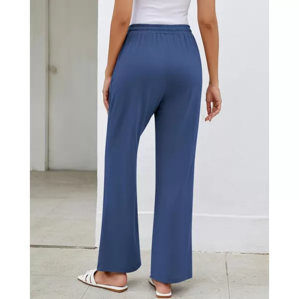 GRAPENT Womens Pants High Waisted Lounge Wide Leg Pull On Casual Drawstring Pj Bottoms Baggy Pajama Pants LoungewearBlue
