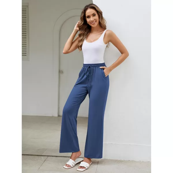GRAPENT Womens Pants High Waisted Lounge Wide Leg Pull On Casual Drawstring Pj Bottoms Baggy Pajama Pants LoungewearBlue