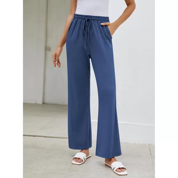 GRAPENT Womens Pants High Waisted Lounge Wide Leg Pull On Casual Drawstring Pj Bottoms Baggy Pajama Pants LoungewearBlue