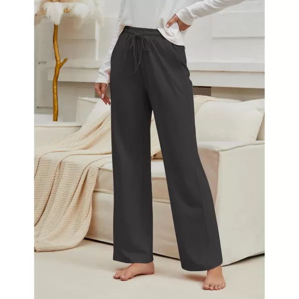 GRAPENT Womens Pants High Waisted Lounge Wide Leg Pull On Casual Drawstring Pj Bottoms Baggy Pajama Pants LoungewearDark Gray