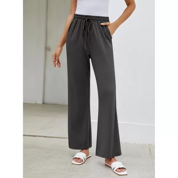 GRAPENT Womens Pants High Waisted Lounge Wide Leg Pull On Casual Drawstring Pj Bottoms Baggy Pajama Pants LoungewearDark Gray