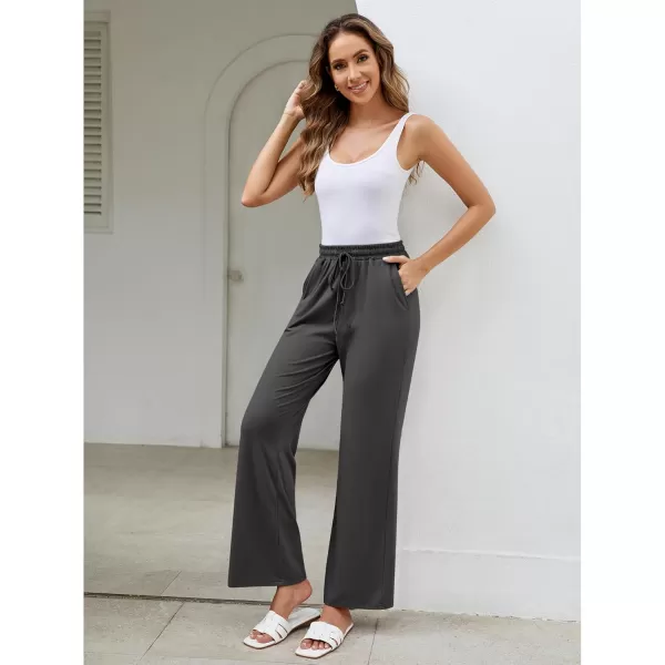 GRAPENT Womens Pants High Waisted Lounge Wide Leg Pull On Casual Drawstring Pj Bottoms Baggy Pajama Pants LoungewearDark Gray