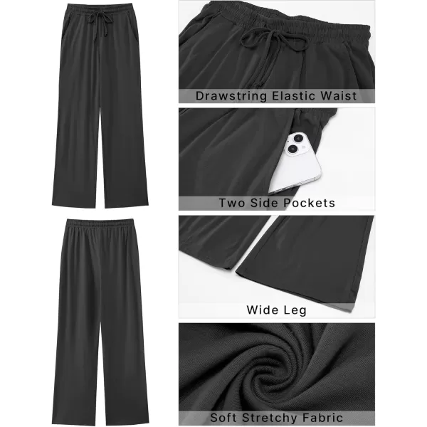 GRAPENT Womens Pants High Waisted Lounge Wide Leg Pull On Casual Drawstring Pj Bottoms Baggy Pajama Pants LoungewearDark Gray