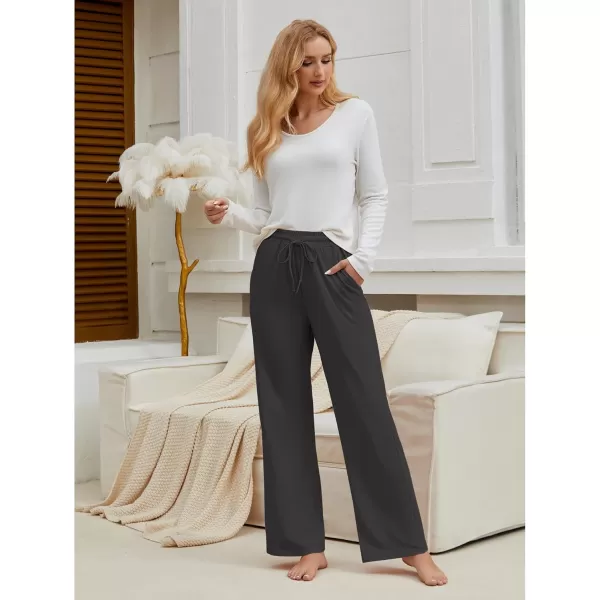 GRAPENT Womens Pants High Waisted Lounge Wide Leg Pull On Casual Drawstring Pj Bottoms Baggy Pajama Pants LoungewearDark Gray