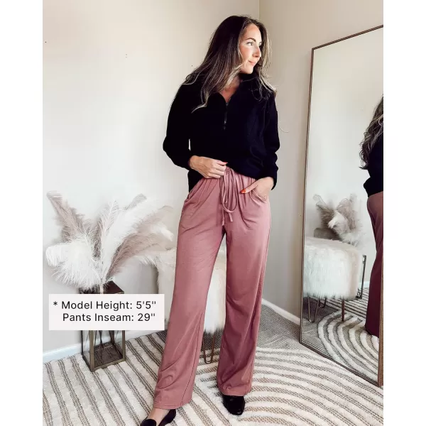 GRAPENT Womens Pants High Waisted Lounge Wide Leg Pull On Casual Drawstring Pj Bottoms Baggy Pajama Pants LoungewearDusty Rose