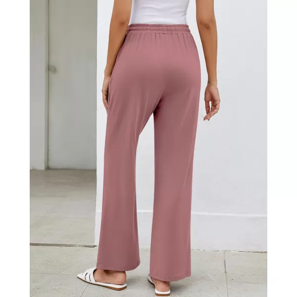GRAPENT Womens Pants High Waisted Lounge Wide Leg Pull On Casual Drawstring Pj Bottoms Baggy Pajama Pants LoungewearDusty Rose