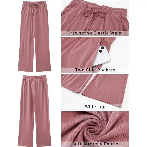 GRAPENT Womens Pants High Waisted Lounge Wide Leg Pull On Casual Drawstring Pj Bottoms Baggy Pajama Pants LoungewearDusty Rose