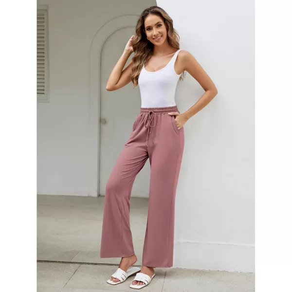 GRAPENT Womens Pants High Waisted Lounge Wide Leg Pull On Casual Drawstring Pj Bottoms Baggy Pajama Pants LoungewearDusty Rose