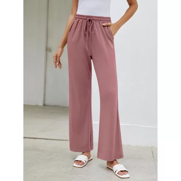 GRAPENT Womens Pants High Waisted Lounge Wide Leg Pull On Casual Drawstring Pj Bottoms Baggy Pajama Pants LoungewearDusty Rose