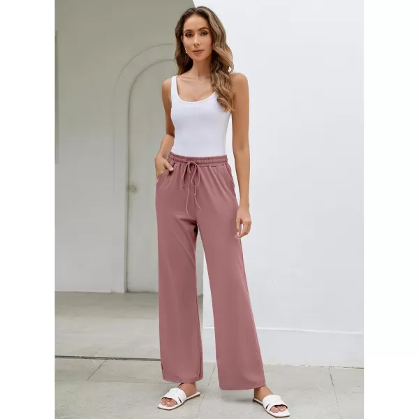 GRAPENT Womens Pants High Waisted Lounge Wide Leg Pull On Casual Drawstring Pj Bottoms Baggy Pajama Pants LoungewearDusty Rose