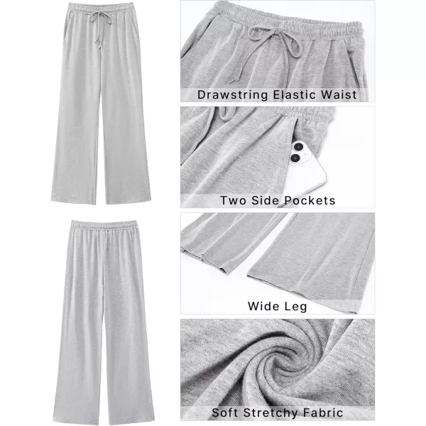 GRAPENT Womens Pants High Waisted Lounge Wide Leg Pull On Casual Drawstring Pj Bottoms Baggy Pajama Pants LoungewearHeather Gray