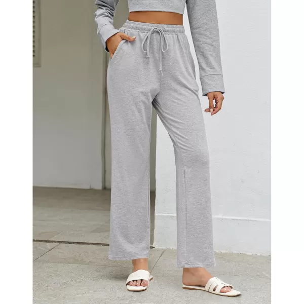GRAPENT Womens Pants High Waisted Lounge Wide Leg Pull On Casual Drawstring Pj Bottoms Baggy Pajama Pants LoungewearHeather Gray
