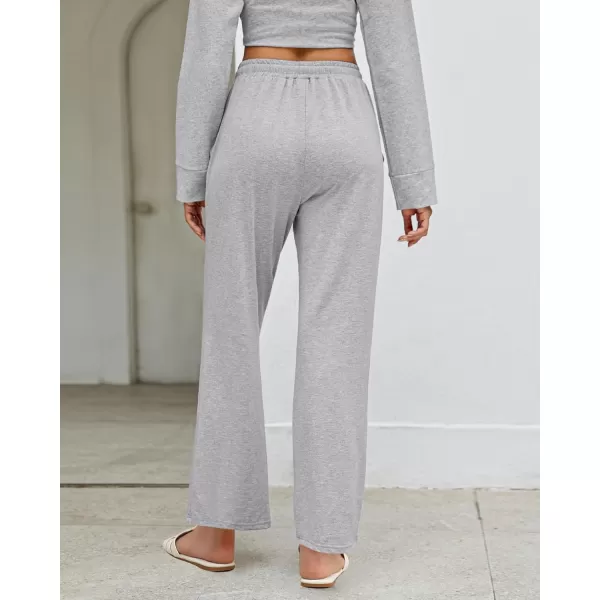 GRAPENT Womens Pants High Waisted Lounge Wide Leg Pull On Casual Drawstring Pj Bottoms Baggy Pajama Pants LoungewearHeather Gray