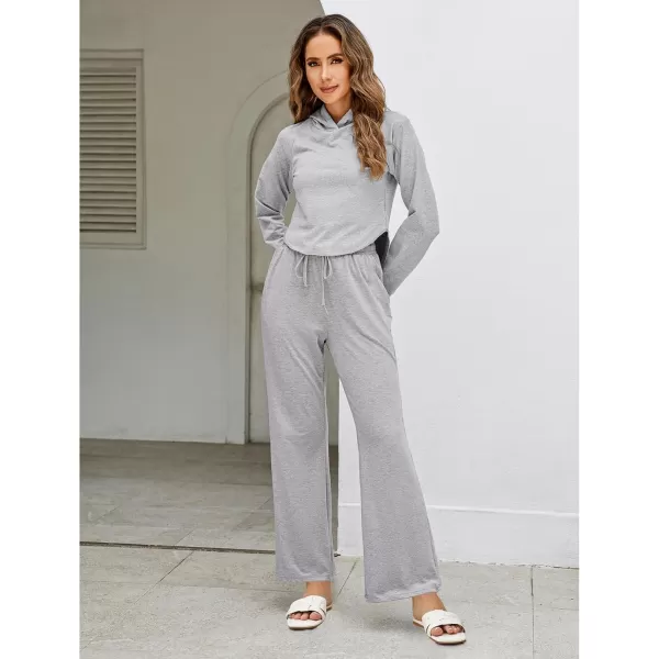 GRAPENT Womens Pants High Waisted Lounge Wide Leg Pull On Casual Drawstring Pj Bottoms Baggy Pajama Pants LoungewearHeather Gray