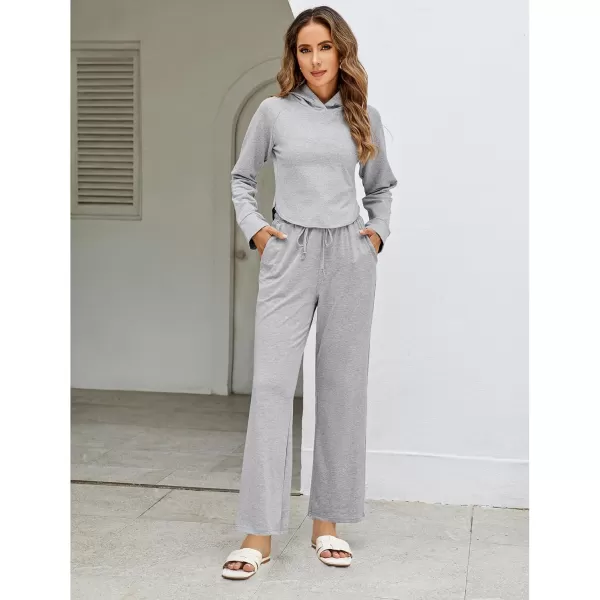 GRAPENT Womens Pants High Waisted Lounge Wide Leg Pull On Casual Drawstring Pj Bottoms Baggy Pajama Pants LoungewearHeather Gray