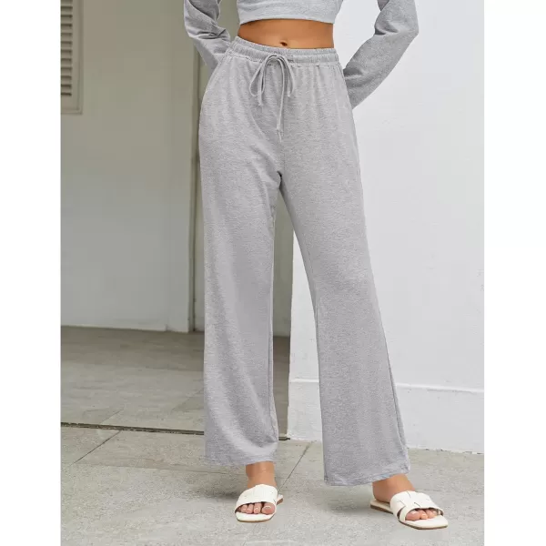 GRAPENT Womens Pants High Waisted Lounge Wide Leg Pull On Casual Drawstring Pj Bottoms Baggy Pajama Pants LoungewearHeather Gray
