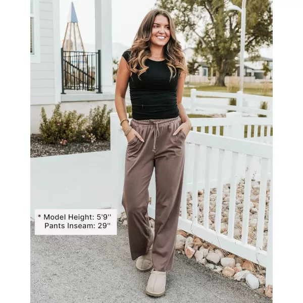 GRAPENT Womens Pants High Waisted Lounge Wide Leg Pull On Casual Drawstring Pj Bottoms Baggy Pajama Pants LoungewearMocha