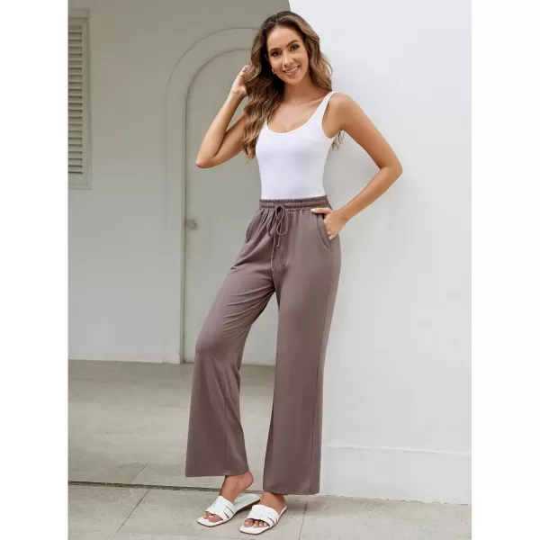 GRAPENT Womens Pants High Waisted Lounge Wide Leg Pull On Casual Drawstring Pj Bottoms Baggy Pajama Pants LoungewearMocha