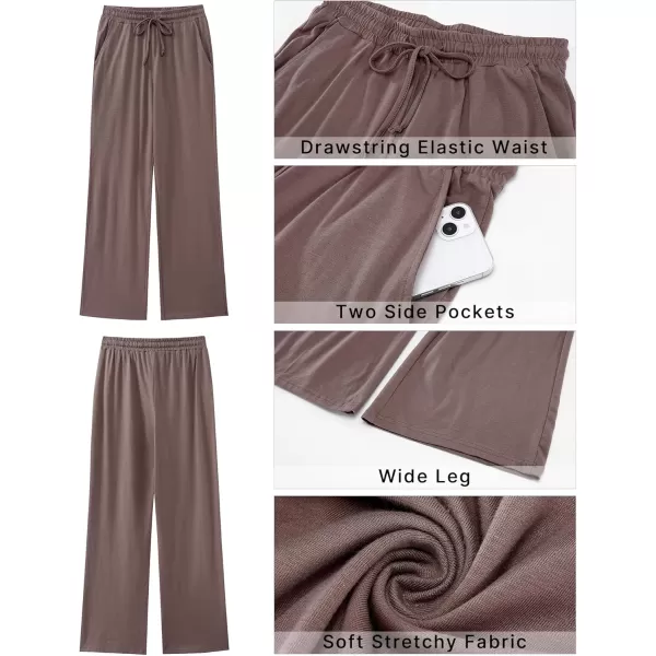 GRAPENT Womens Pants High Waisted Lounge Wide Leg Pull On Casual Drawstring Pj Bottoms Baggy Pajama Pants LoungewearMocha