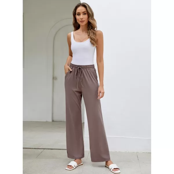 GRAPENT Womens Pants High Waisted Lounge Wide Leg Pull On Casual Drawstring Pj Bottoms Baggy Pajama Pants LoungewearMocha