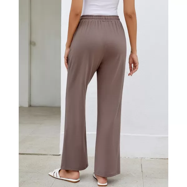 GRAPENT Womens Pants High Waisted Lounge Wide Leg Pull On Casual Drawstring Pj Bottoms Baggy Pajama Pants LoungewearMocha