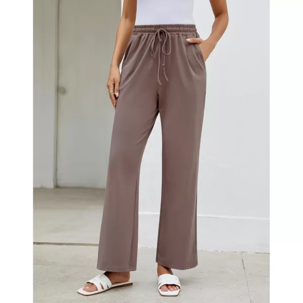 GRAPENT Womens Pants High Waisted Lounge Wide Leg Pull On Casual Drawstring Pj Bottoms Baggy Pajama Pants LoungewearMocha