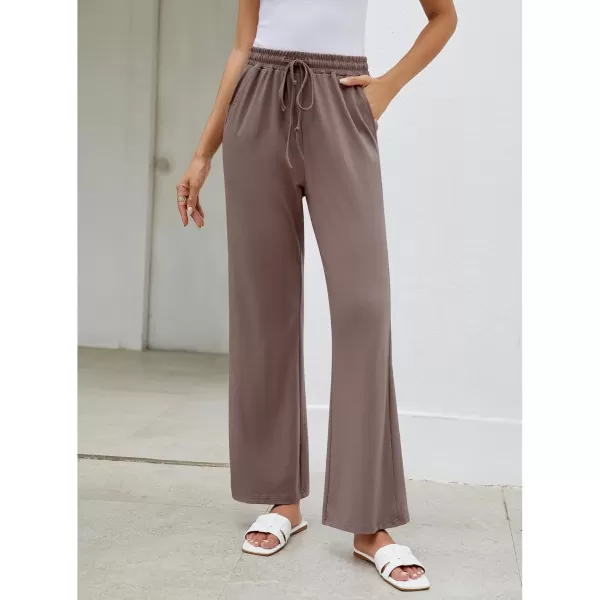 GRAPENT Womens Pants High Waisted Lounge Wide Leg Pull On Casual Drawstring Pj Bottoms Baggy Pajama Pants LoungewearMocha