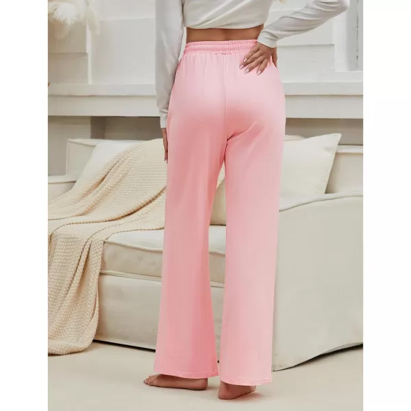 GRAPENT Womens Pants High Waisted Lounge Wide Leg Pull On Casual Drawstring Pj Bottoms Baggy Pajama Pants LoungewearPink