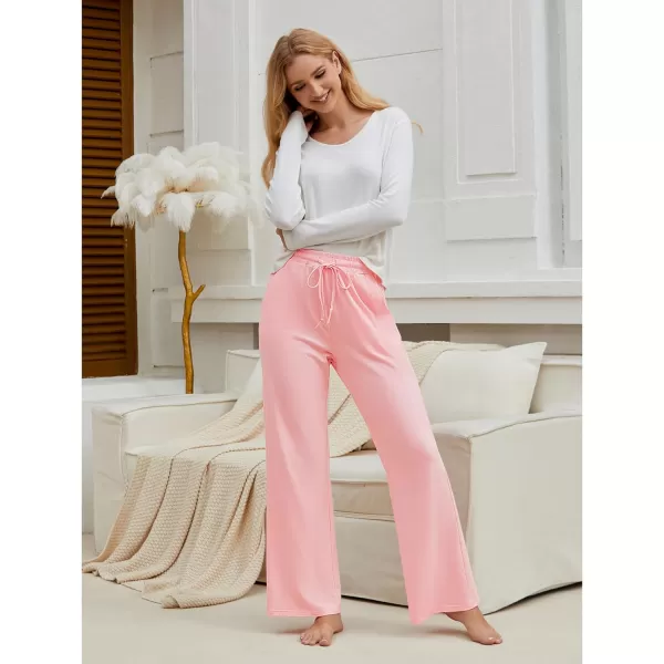 GRAPENT Womens Pants High Waisted Lounge Wide Leg Pull On Casual Drawstring Pj Bottoms Baggy Pajama Pants LoungewearPink