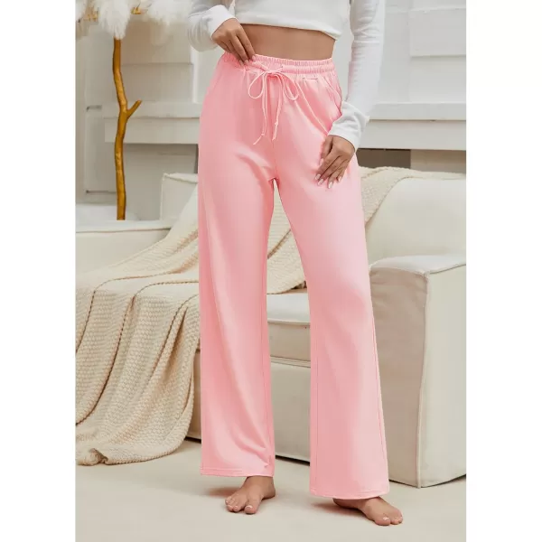 GRAPENT Womens Pants High Waisted Lounge Wide Leg Pull On Casual Drawstring Pj Bottoms Baggy Pajama Pants LoungewearPink
