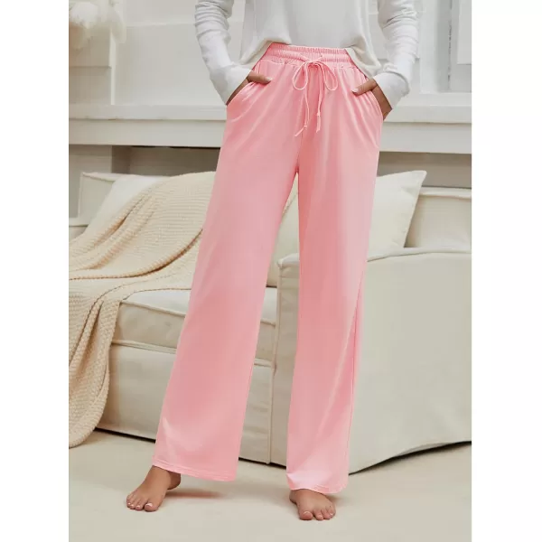 GRAPENT Womens Pants High Waisted Lounge Wide Leg Pull On Casual Drawstring Pj Bottoms Baggy Pajama Pants LoungewearPink