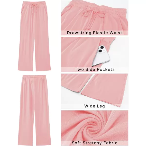 GRAPENT Womens Pants High Waisted Lounge Wide Leg Pull On Casual Drawstring Pj Bottoms Baggy Pajama Pants LoungewearPink
