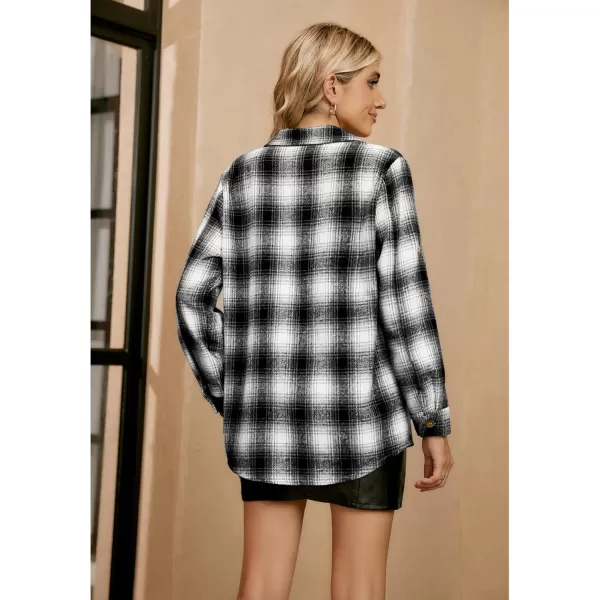 GRAPENT Womens Plaid Flannel Shacket Jacket Button Down Shirt Jackets Long Sleeve CoatsBlack Plaid