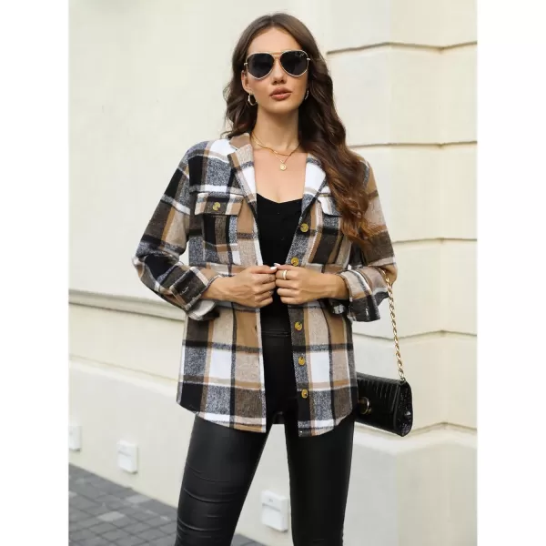 GRAPENT Womens Plaid Flannel Shacket Jacket Button Down Shirt Jackets Long Sleeve CoatsBrown Plaid