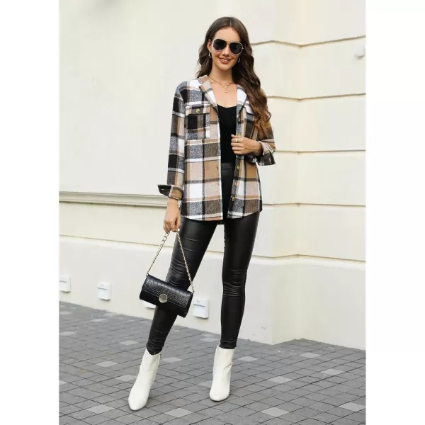 GRAPENT Womens Plaid Flannel Shacket Jacket Button Down Shirt Jackets Long Sleeve CoatsBrown Plaid