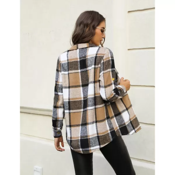 GRAPENT Womens Plaid Flannel Shacket Jacket Button Down Shirt Jackets Long Sleeve CoatsBrown Plaid