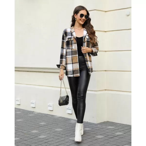 GRAPENT Womens Plaid Flannel Shacket Jacket Button Down Shirt Jackets Long Sleeve CoatsBrown Plaid