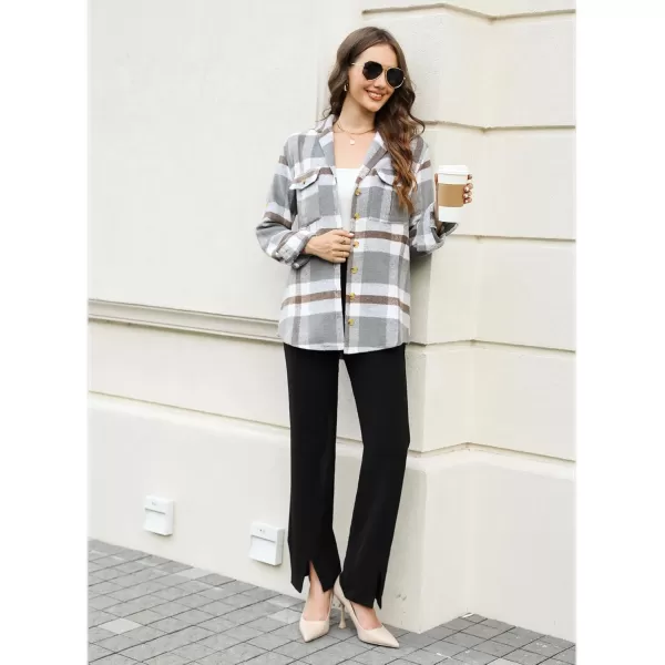 GRAPENT Womens Plaid Flannel Shacket Jacket Button Down Shirt Jackets Long Sleeve CoatsGray Plaid