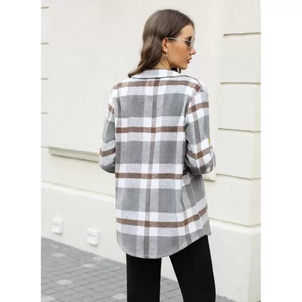 GRAPENT Womens Plaid Flannel Shacket Jacket Button Down Shirt Jackets Long Sleeve CoatsGray Plaid