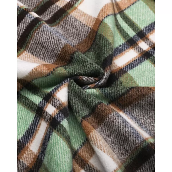 GRAPENT Womens Plaid Flannel Shacket Jacket Button Down Shirt Jackets Long Sleeve CoatsGreen