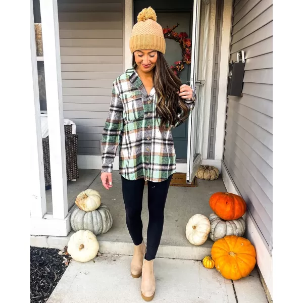GRAPENT Womens Plaid Flannel Shacket Jacket Button Down Shirt Jackets Long Sleeve CoatsGreen