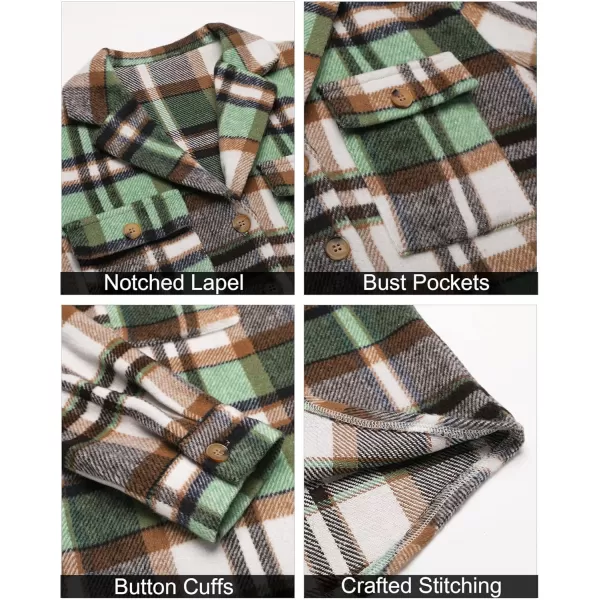 GRAPENT Womens Plaid Flannel Shacket Jacket Button Down Shirt Jackets Long Sleeve CoatsGreen